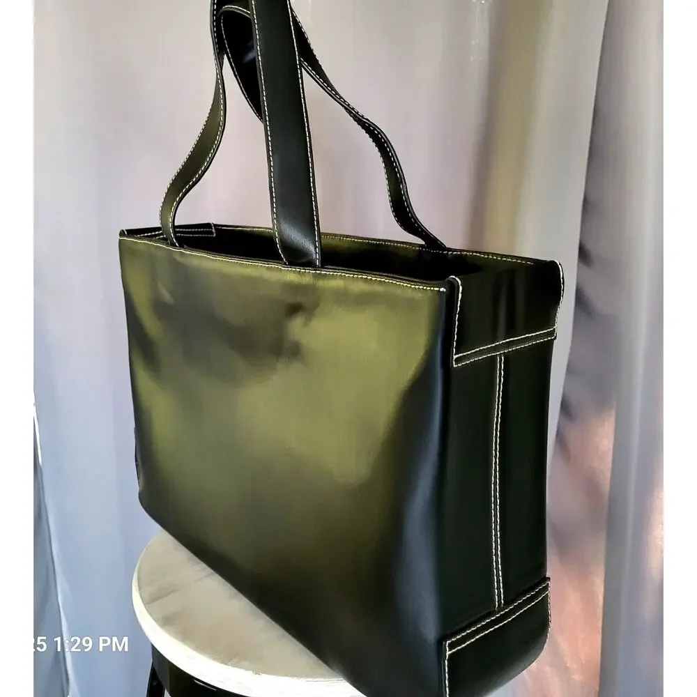 Real Leather Tote Briefcase Laptop Bag Women Black